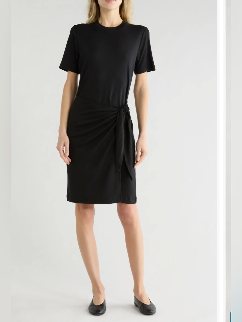 Vince Classic Jersey Black Short Sleeve Side Tie Short-Sleeve Dress Sz Xs